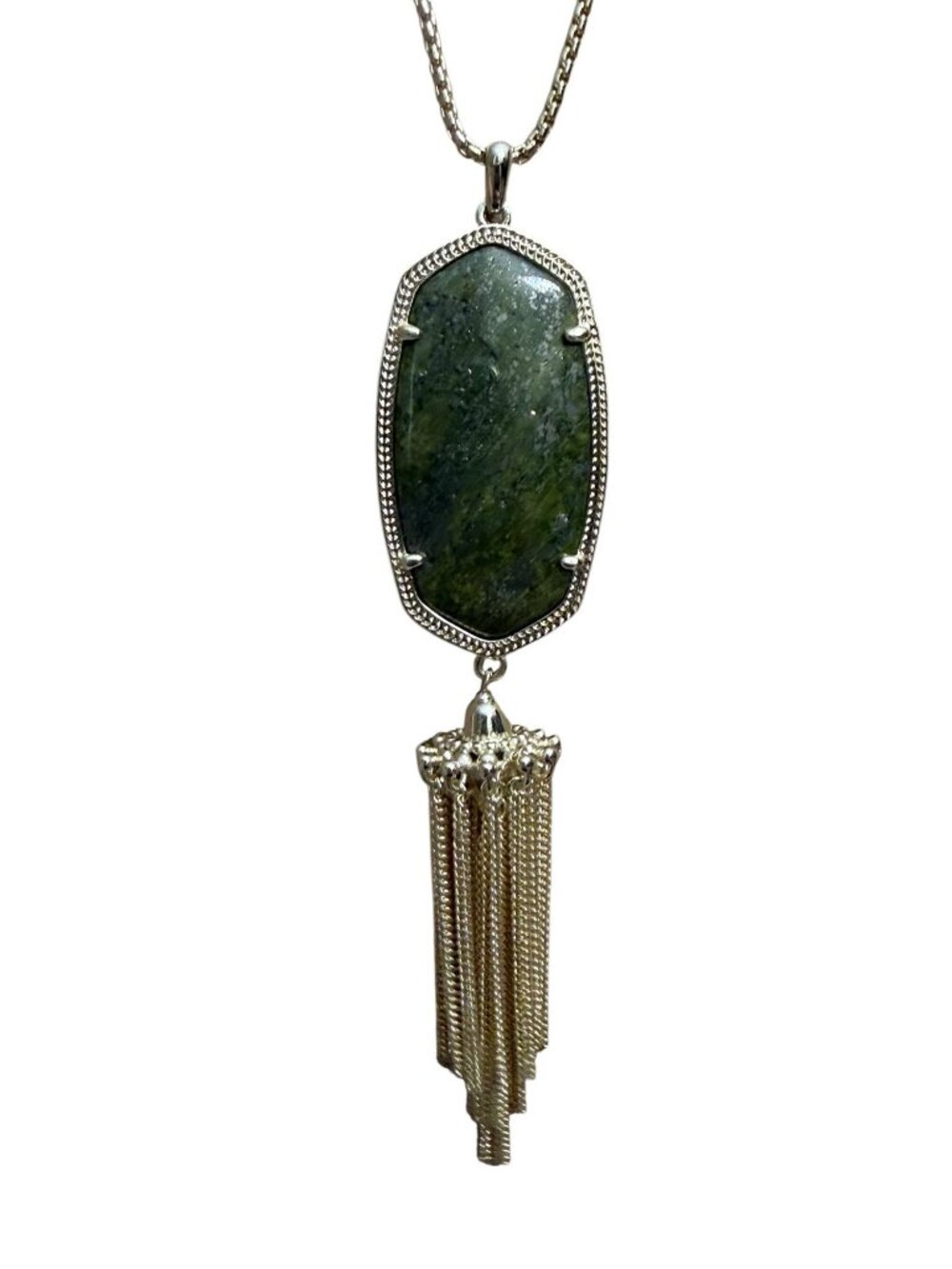 Kendra Scott Rayne Long Gold Necklace With Pyrite Stone & Tassel Pendant - Picture 3 of 13
